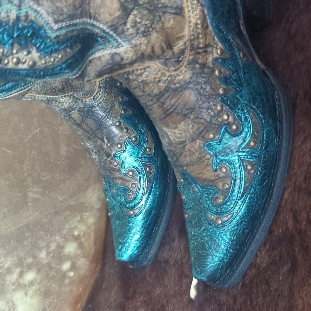 CORRAL R1232 distressed brown & turquoise studded Thunderbird cowgirl boots 6.5 - Picture 11 of 16
